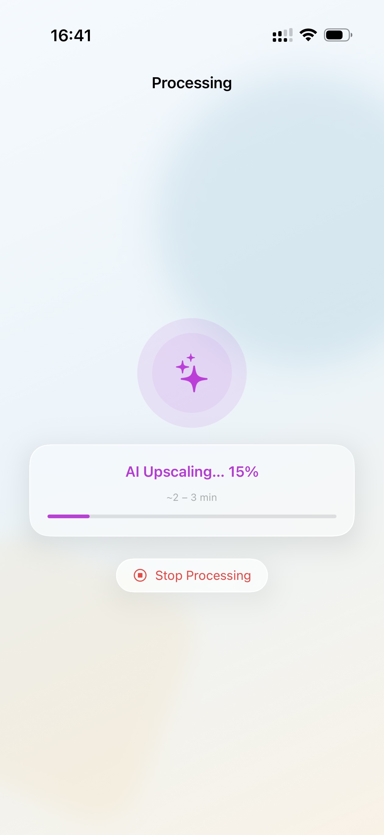 Smoothie processing screen
